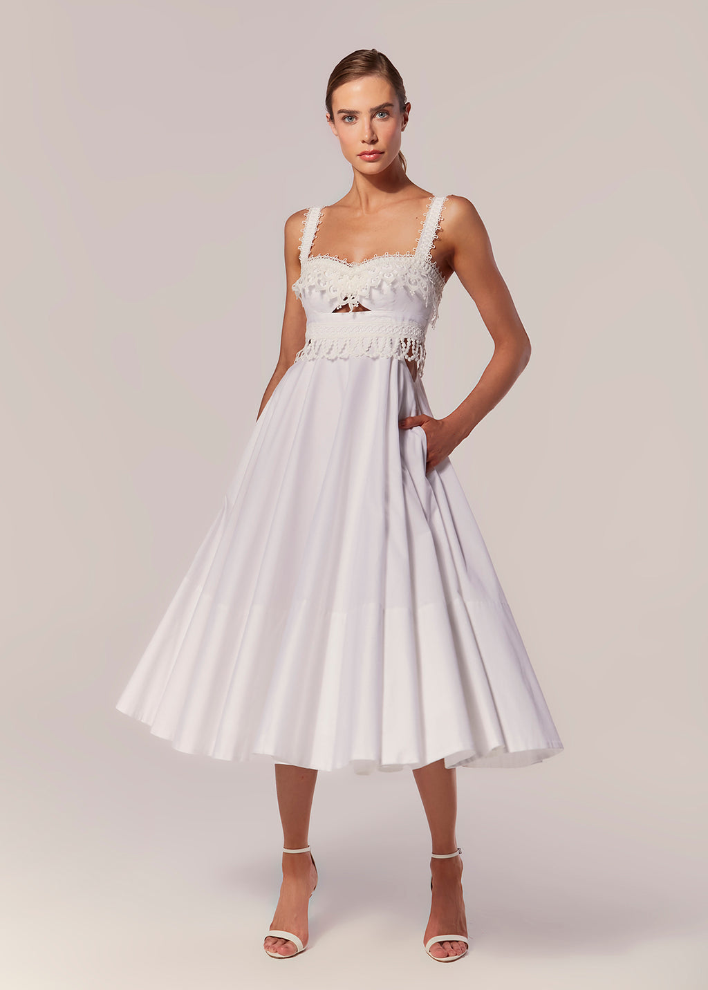 EMBROIDERED COTTON MIDI DRESS WITH STRAPS YAS