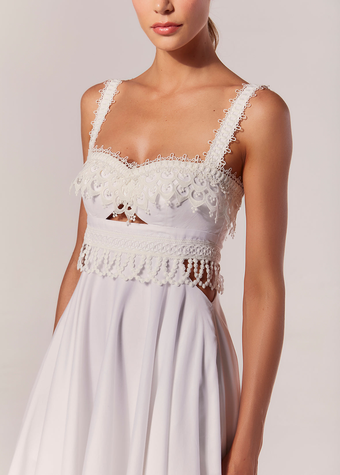 EMBROIDERED COTTON MIDI DRESS WITH STRAPS YAS