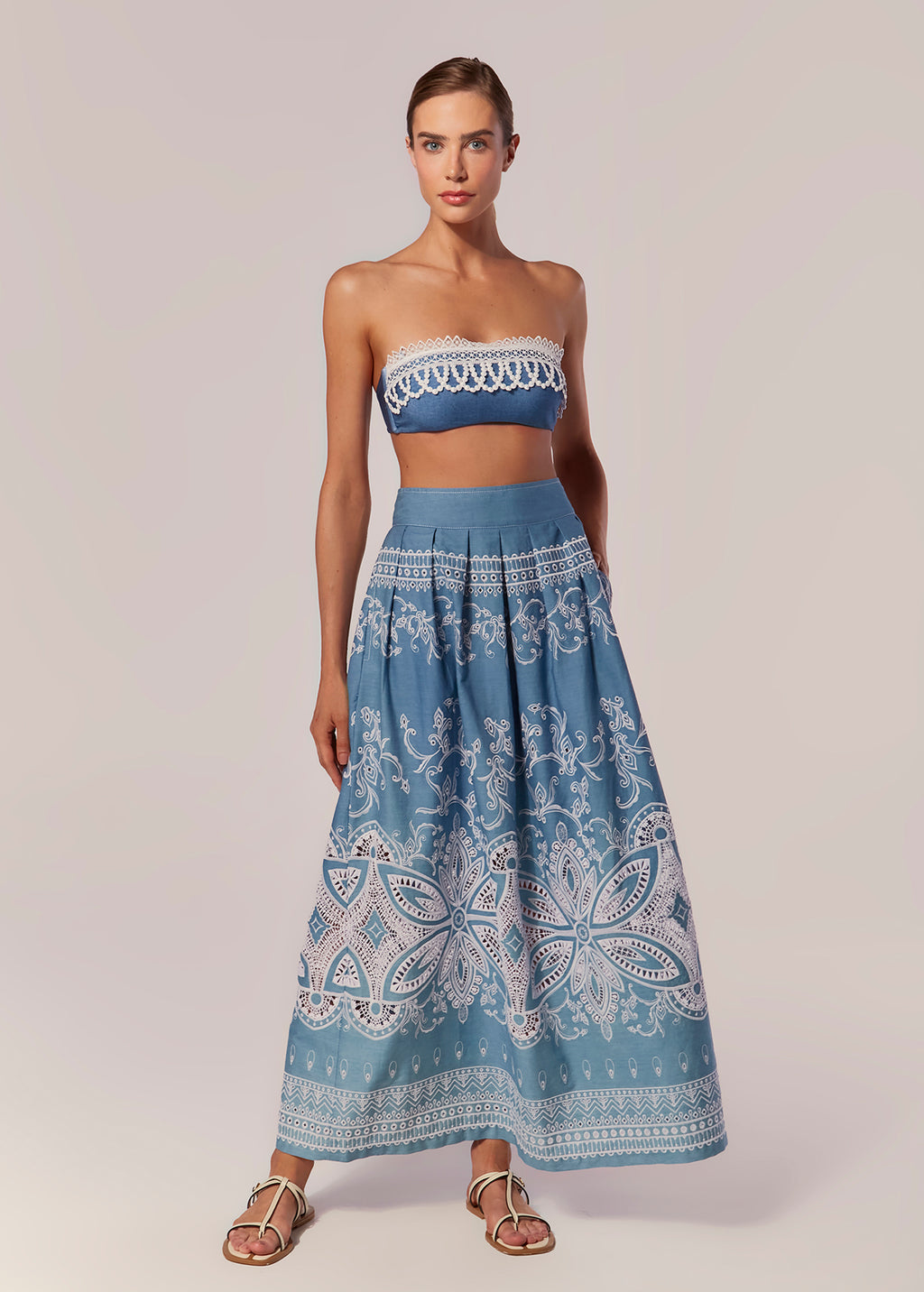 FULL EMBROIDERED LONG PLEATED SKIRT