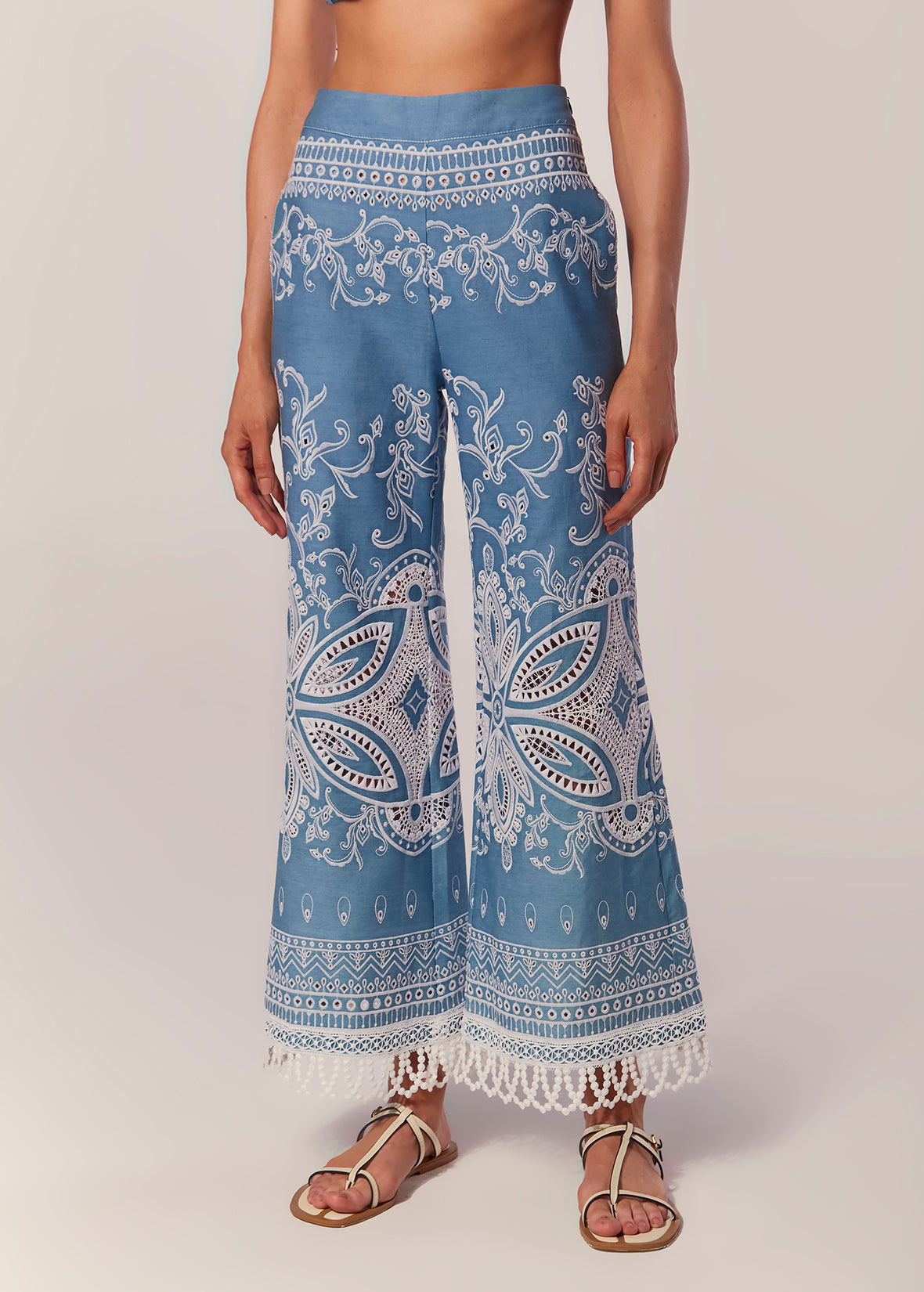 FULL EMBROIDERED WIDE-LEG PANTS CHAMBRAY KASHAN