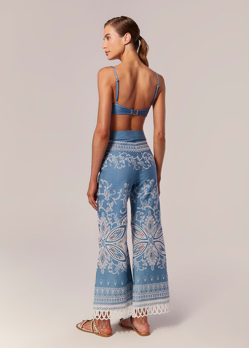 FULL EMBROIDERED WIDE-LEG PANTS CHAMBRAY KASHAN