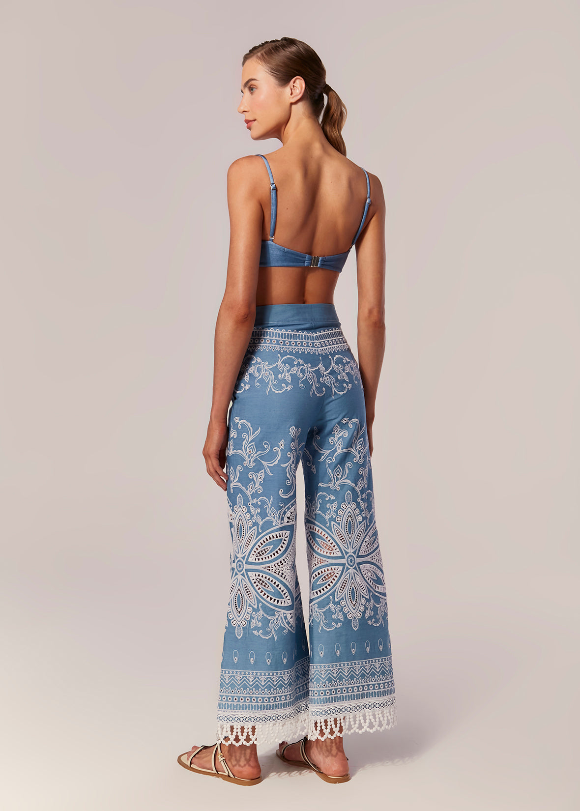 FULL EMBROIDERED WIDE-LEG PANTS CHAMBRAY KASHAN