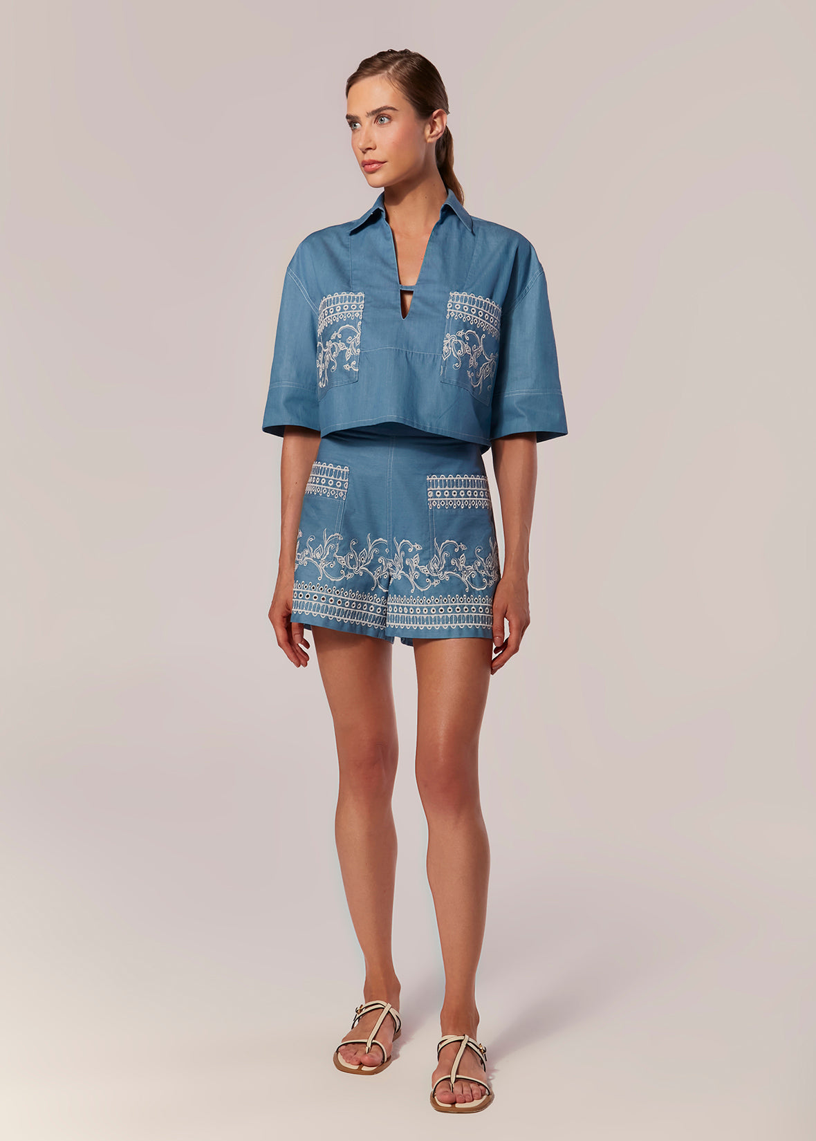 3/4 SLEEVE SHORT SHIRT CHAMBRAY KASHAN