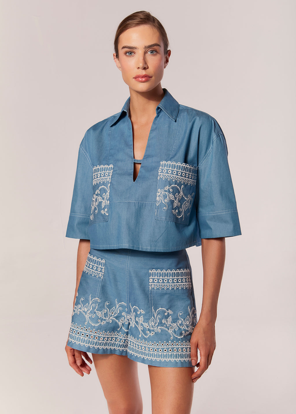 3/4 SLEEVE SHORT SHIRT CHAMBRAY KASHAN