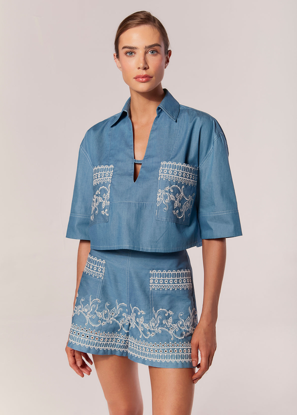 3/4 SLEEVE SHORT SHIRT CHAMBRAY KASHAN