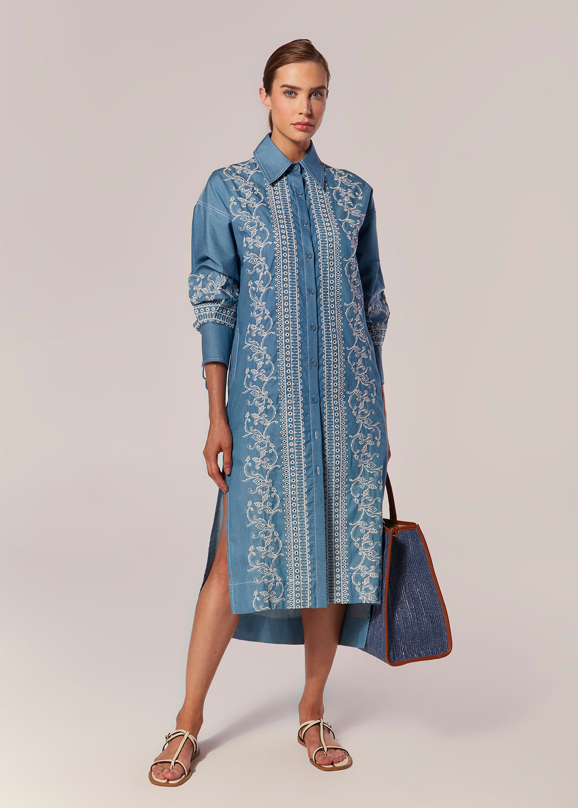 3/4 SLEEVE LONG SHIRT CHAMBRAY KASHAN