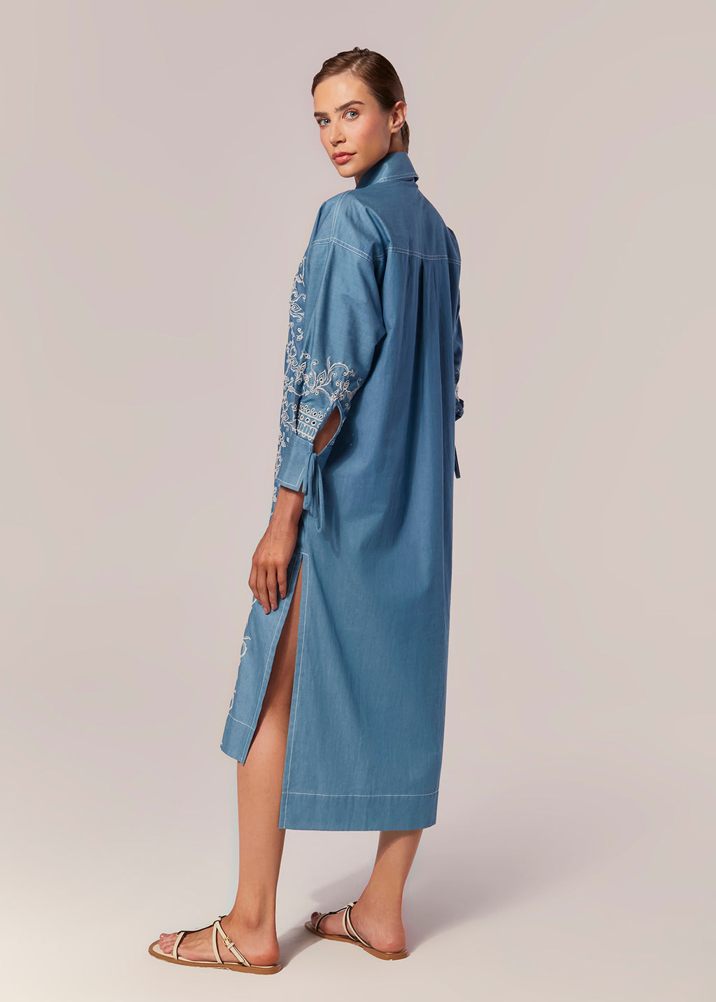 3/4 SLEEVE LONG SHIRT CHAMBRAY KASHAN