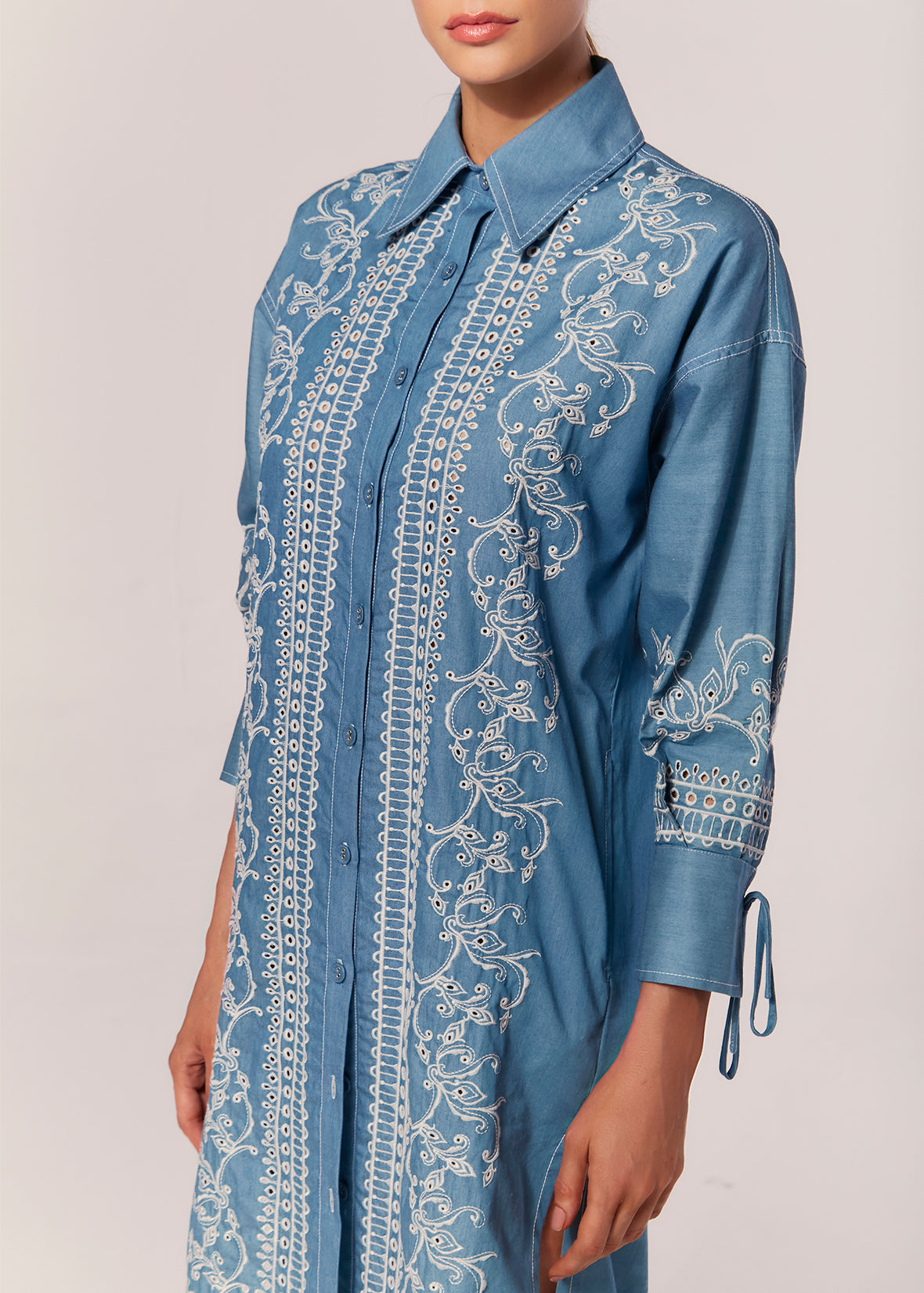 3/4 SLEEVE LONG SHIRT CHAMBRAY KASHAN