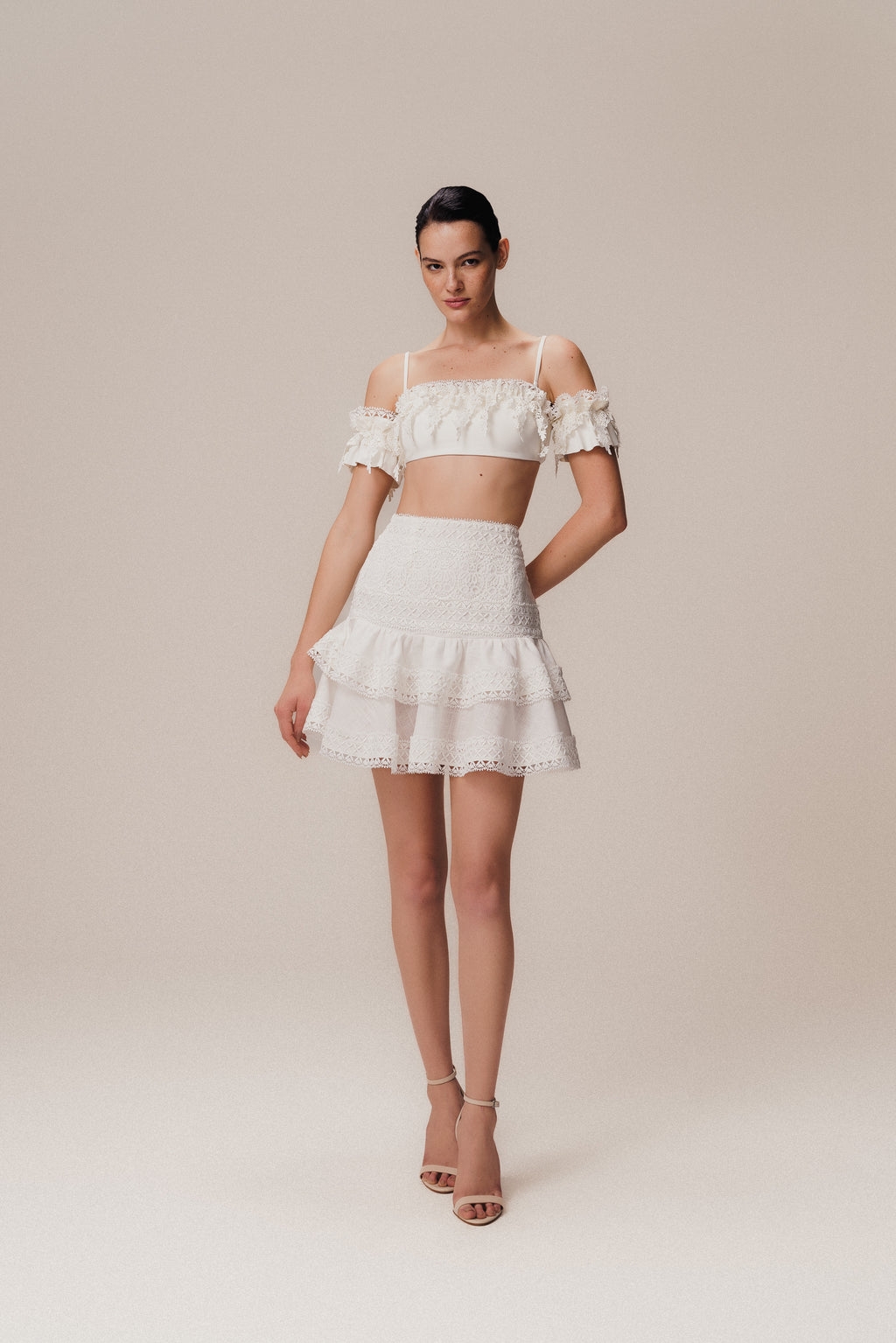 SHORT ROLLED LINEN SKIRT OFF-WHITE