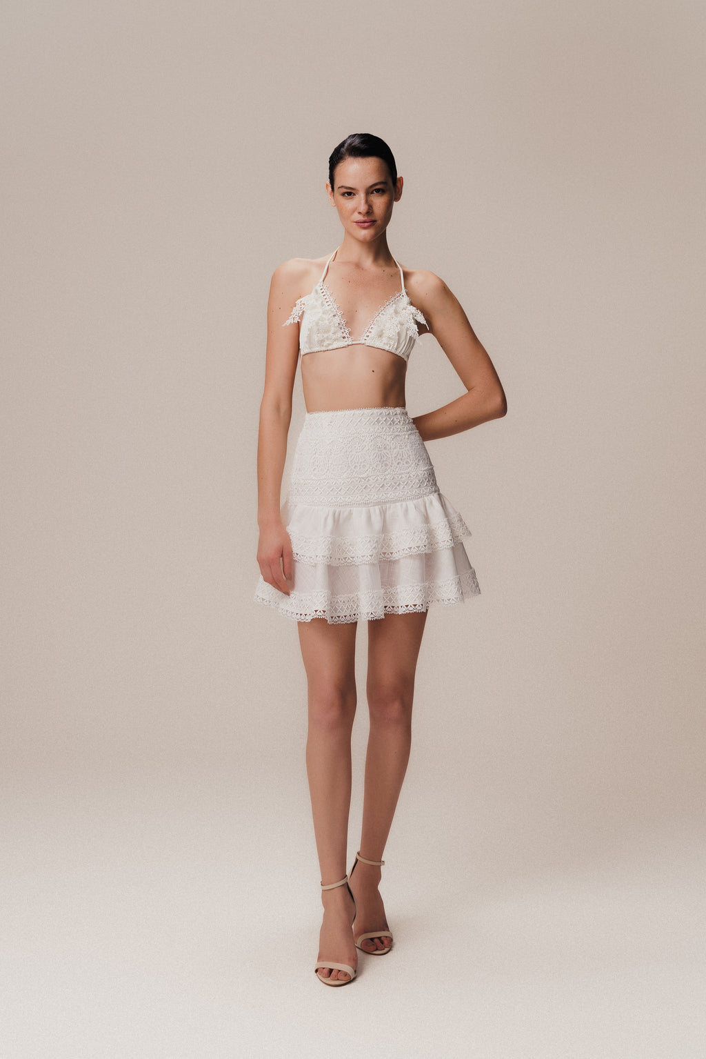 SHORT ROLLED LINEN SKIRT OFF-WHITE