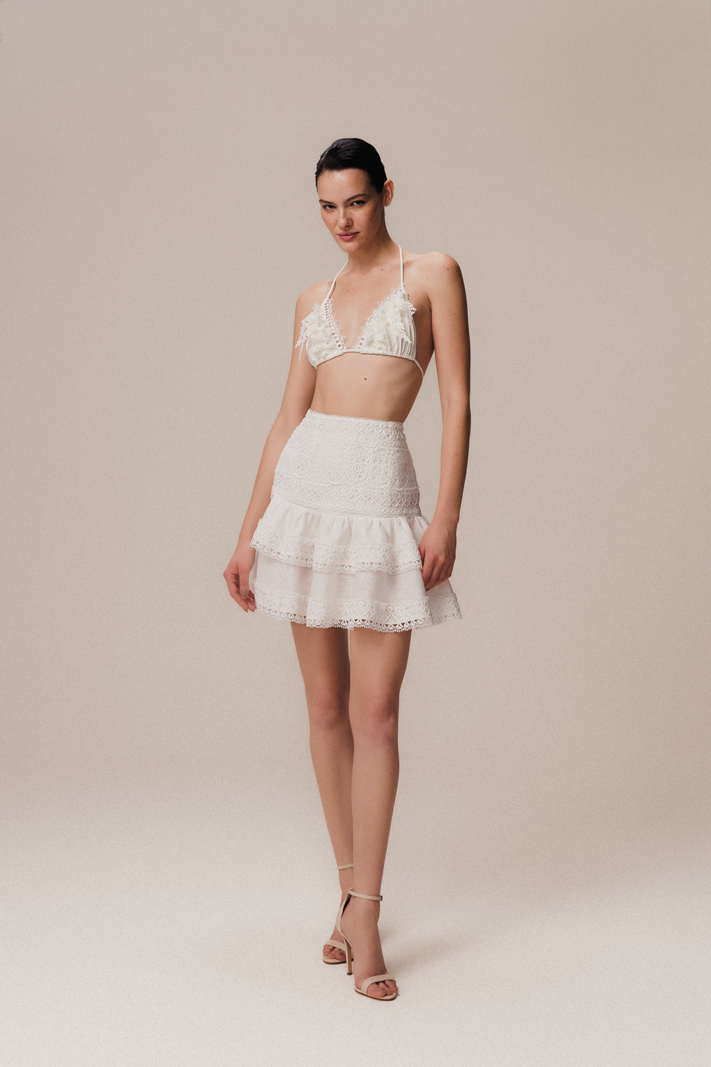 SHORT ROLLED LINEN SKIRT OFF-WHITE