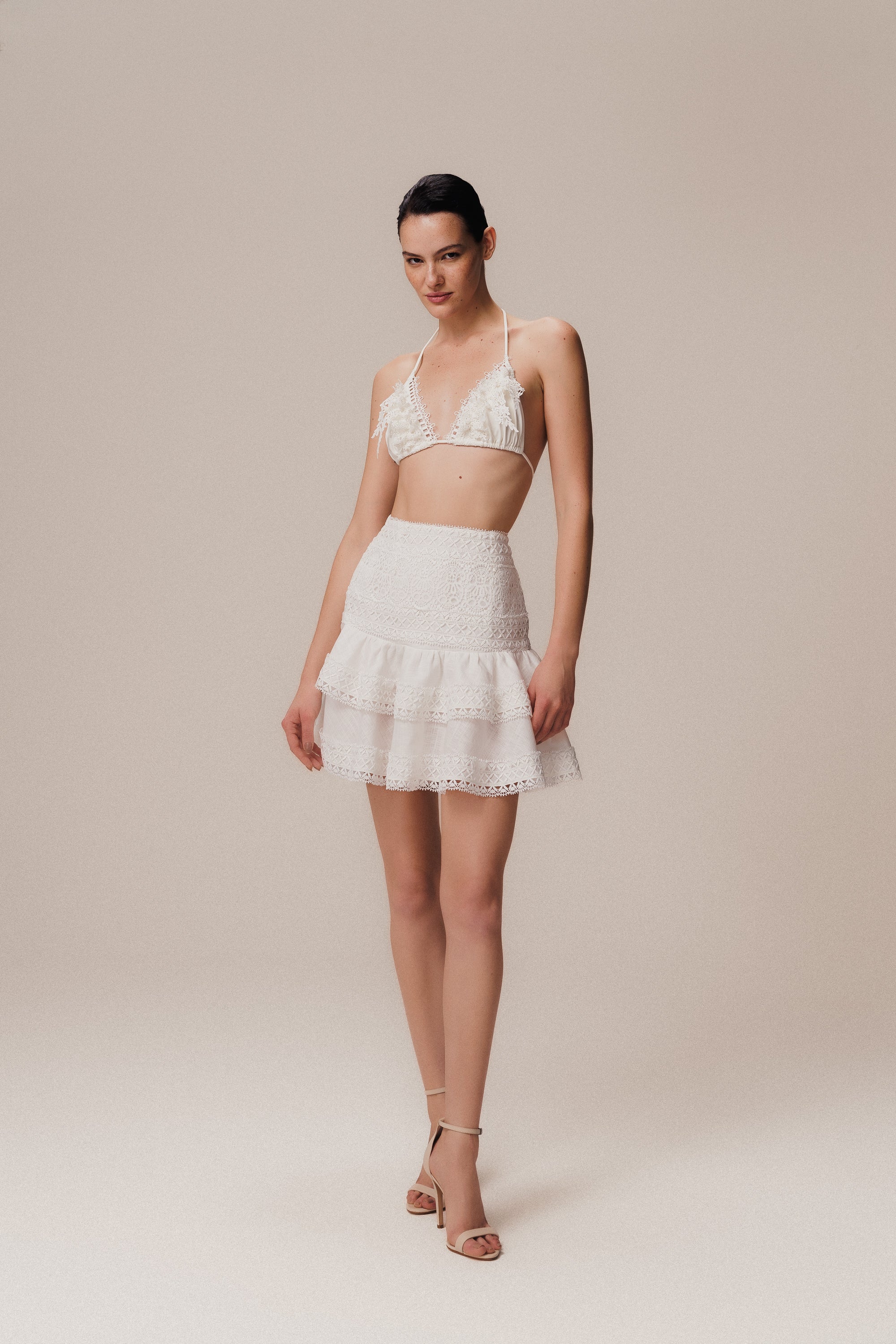 SHORT ROLLED LINEN SKIRT OFF-WHITE