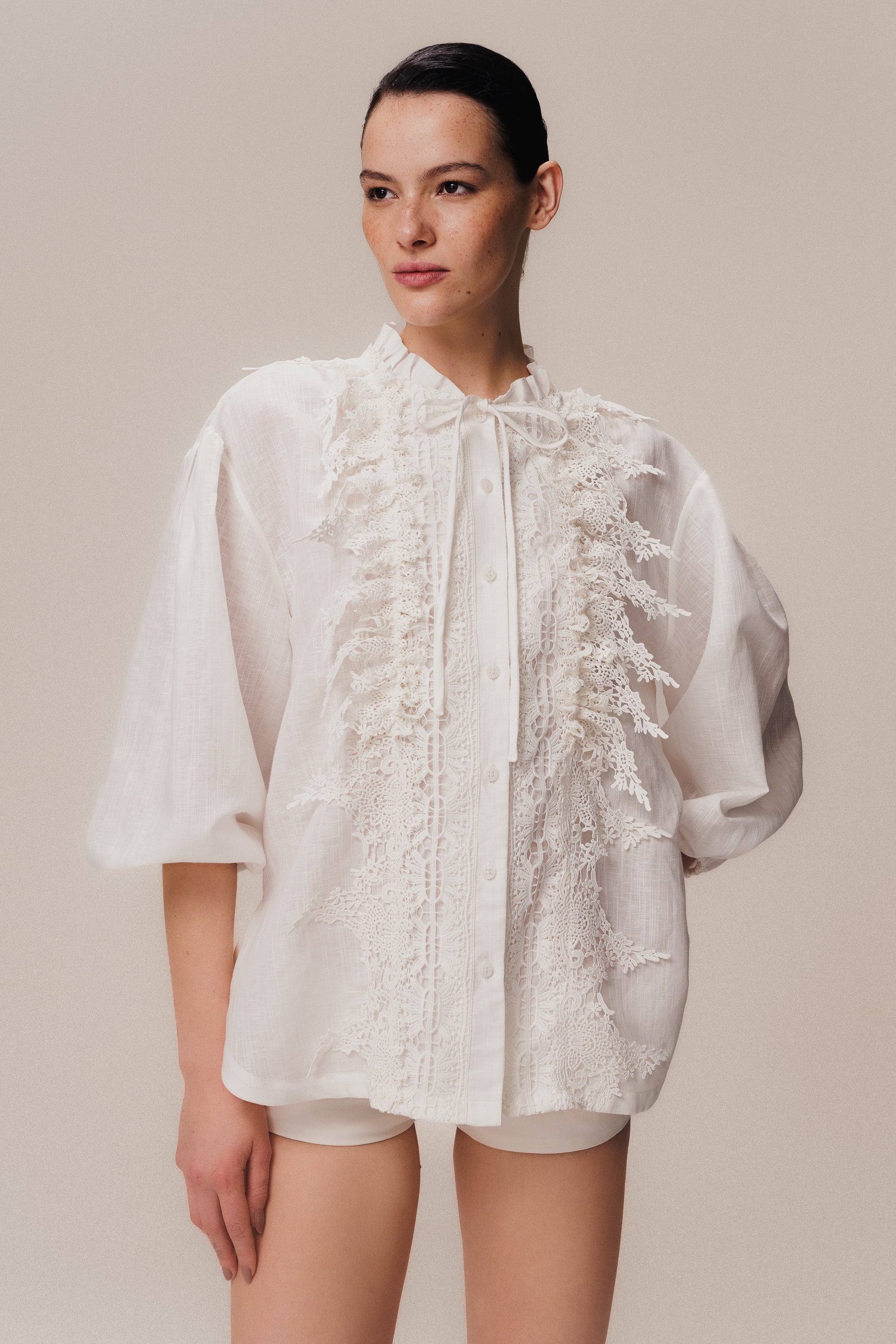 SHIRT M/L LINEN OFF-WHITE
