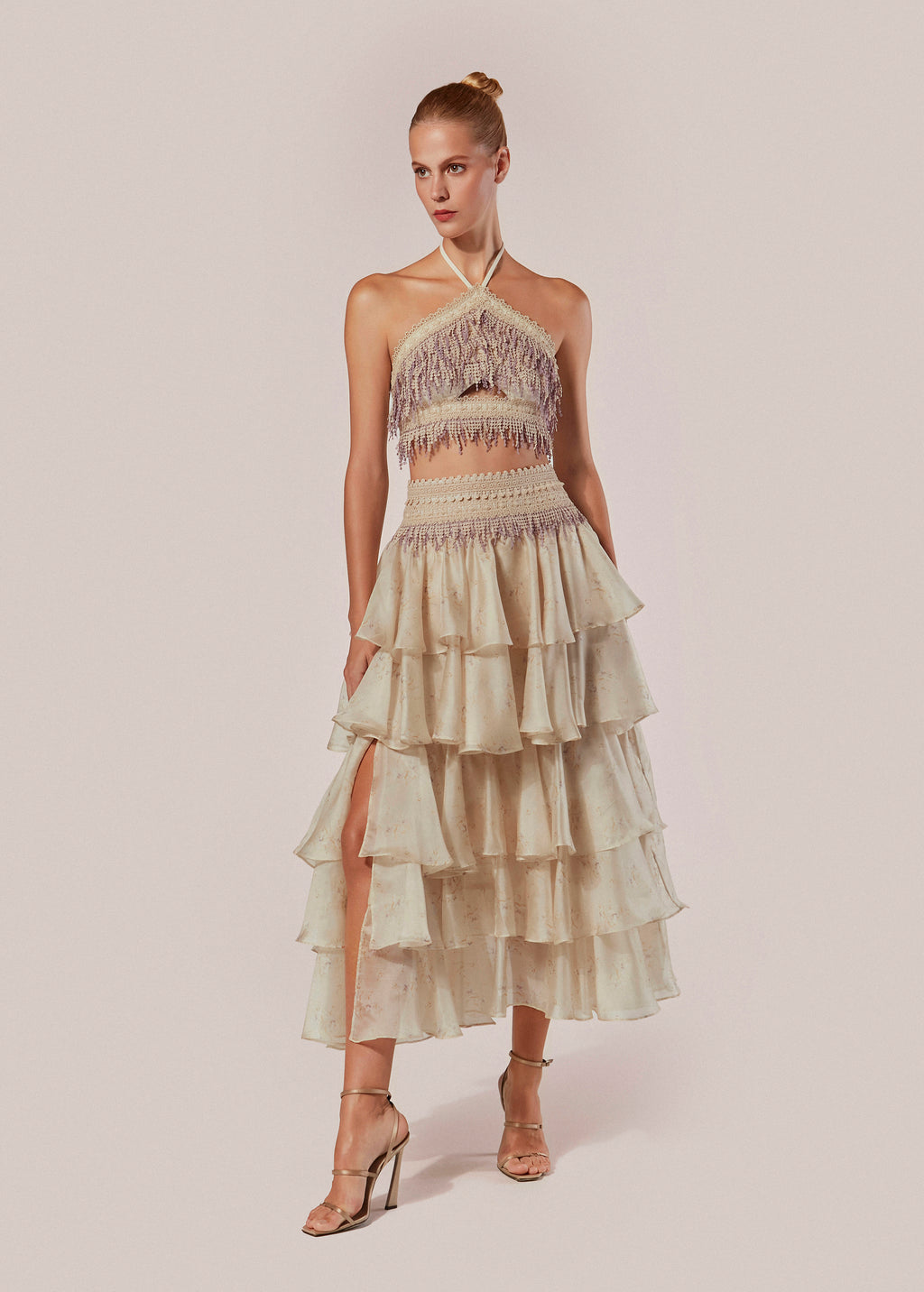 Printed Long Skirt with Slit Conchiglia
