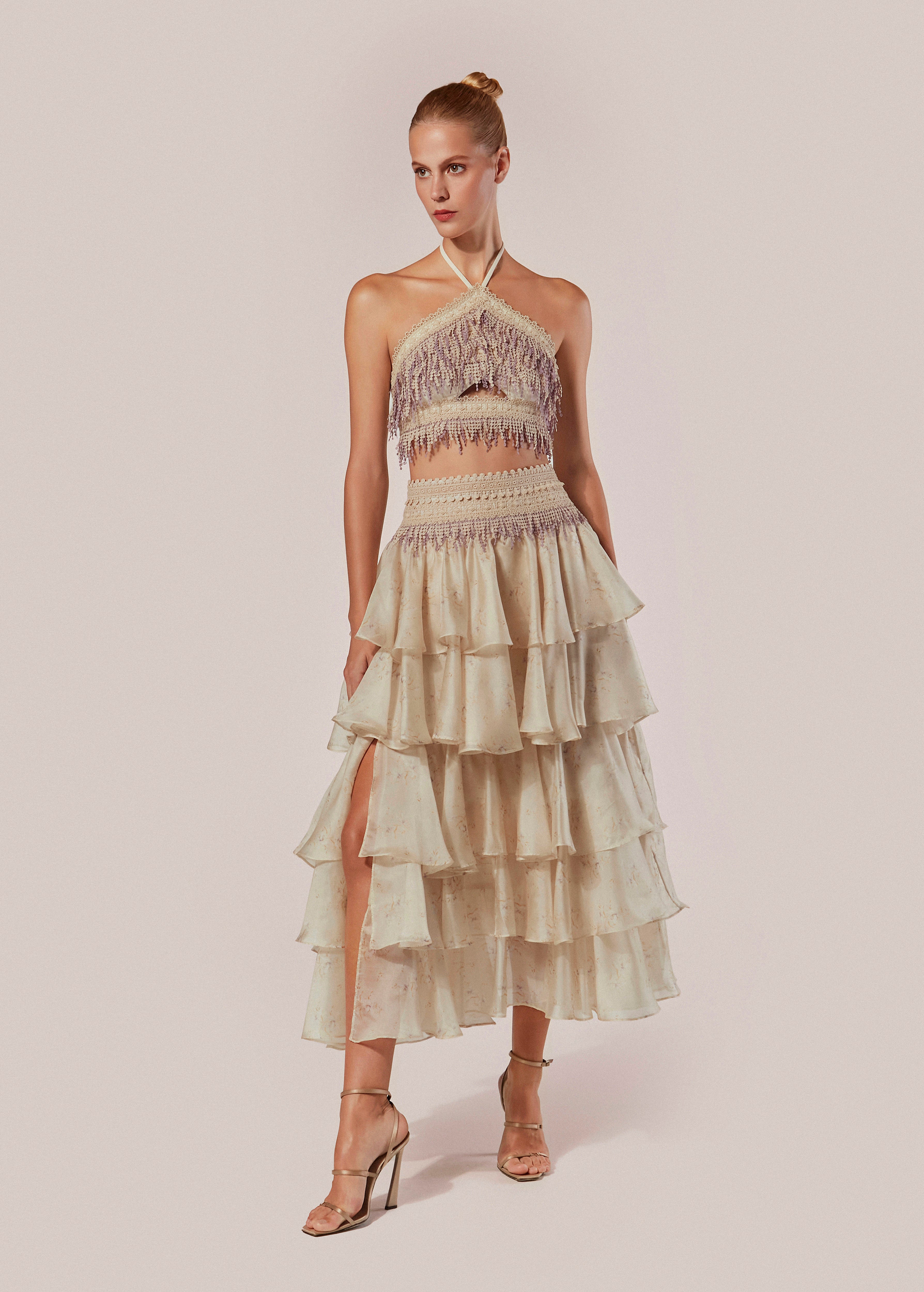 Printed Long Skirt with Slit Conchiglia