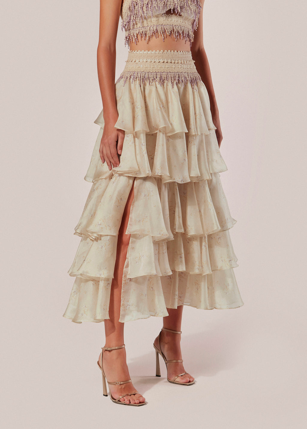 Printed Long Skirt with Slit Conchiglia