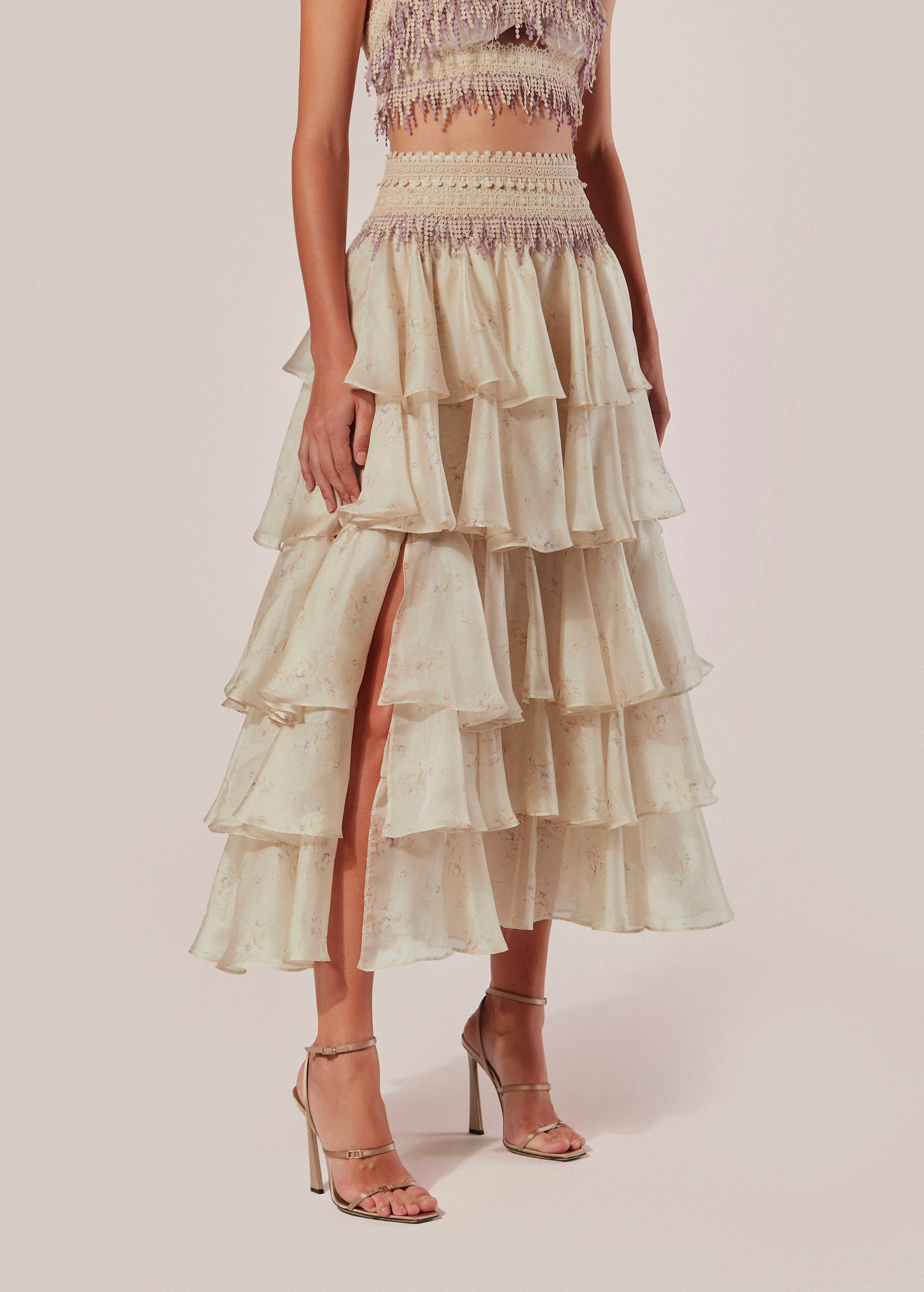 Printed Long Skirt with Slit Conchiglia