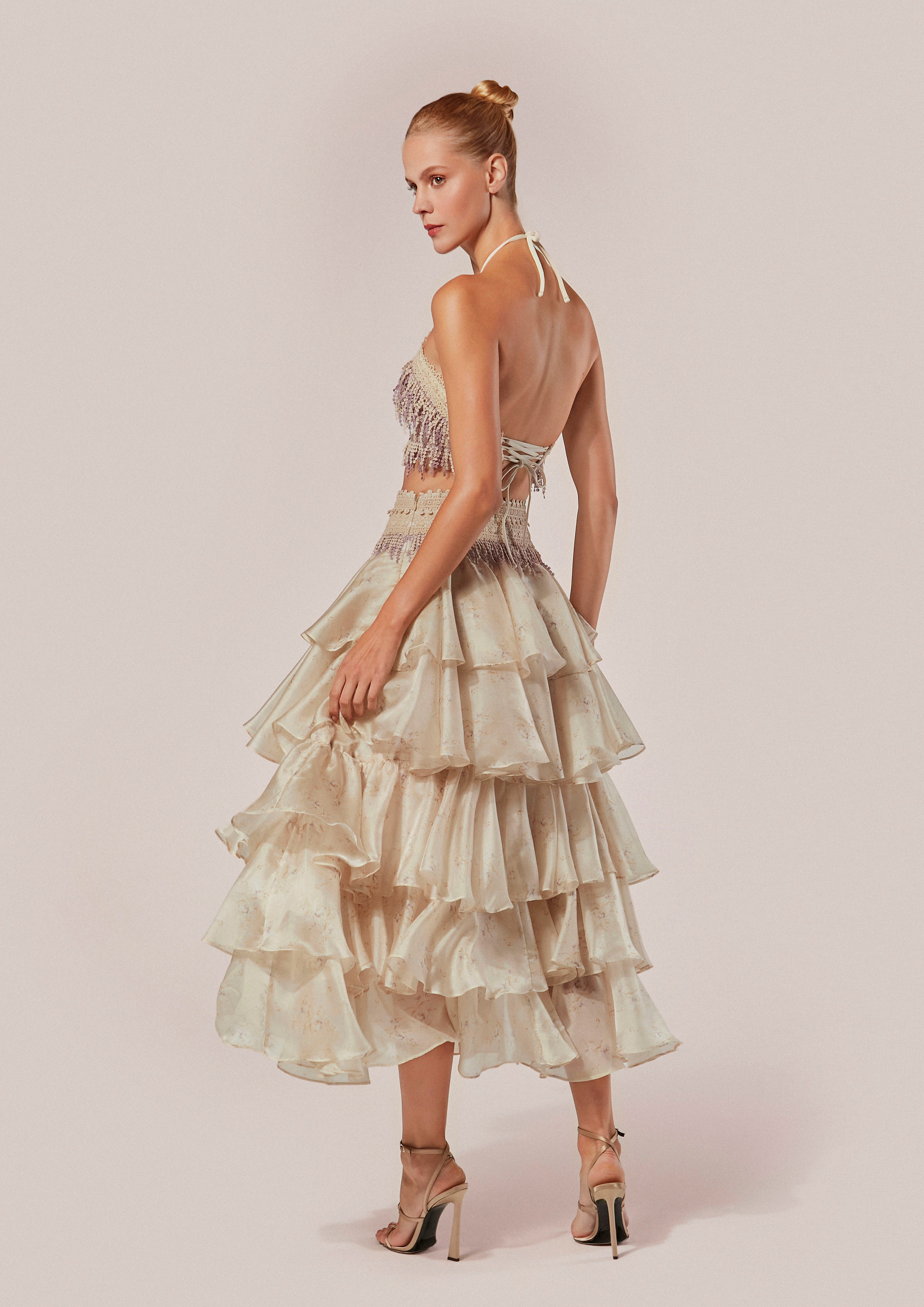 Printed Long Skirt with Slit Conchiglia