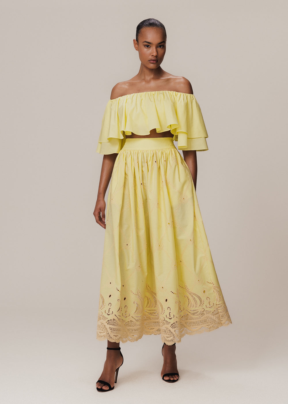 LIGHT YELLOW BOAT MIDI SKIRT