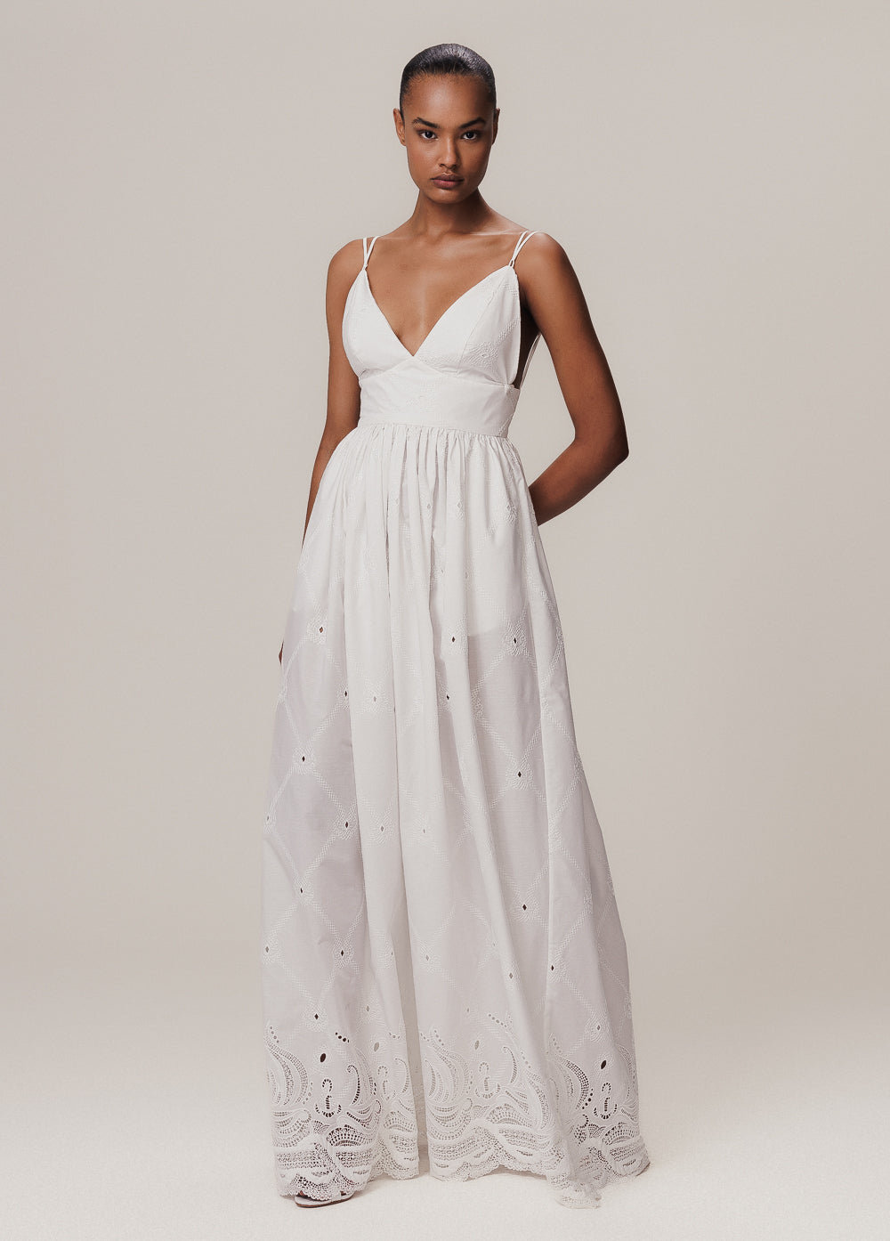 LONG DRESS WITH STRAPS BARCO OFF-WHITE